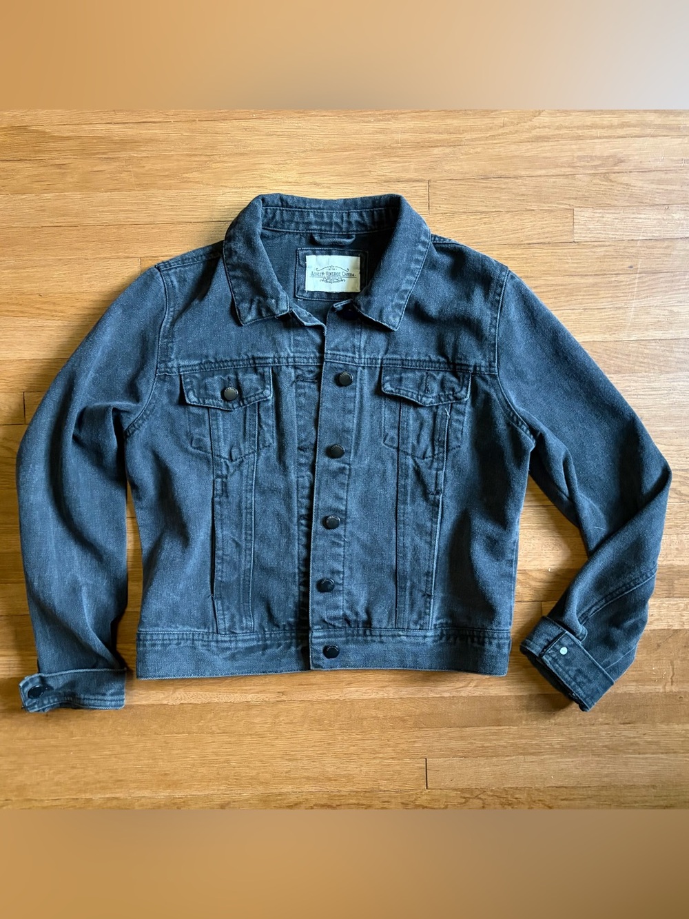 Ashley by 26 Vintage Charm Indie Grunge Black Gorpcore Denim Jacket Size L